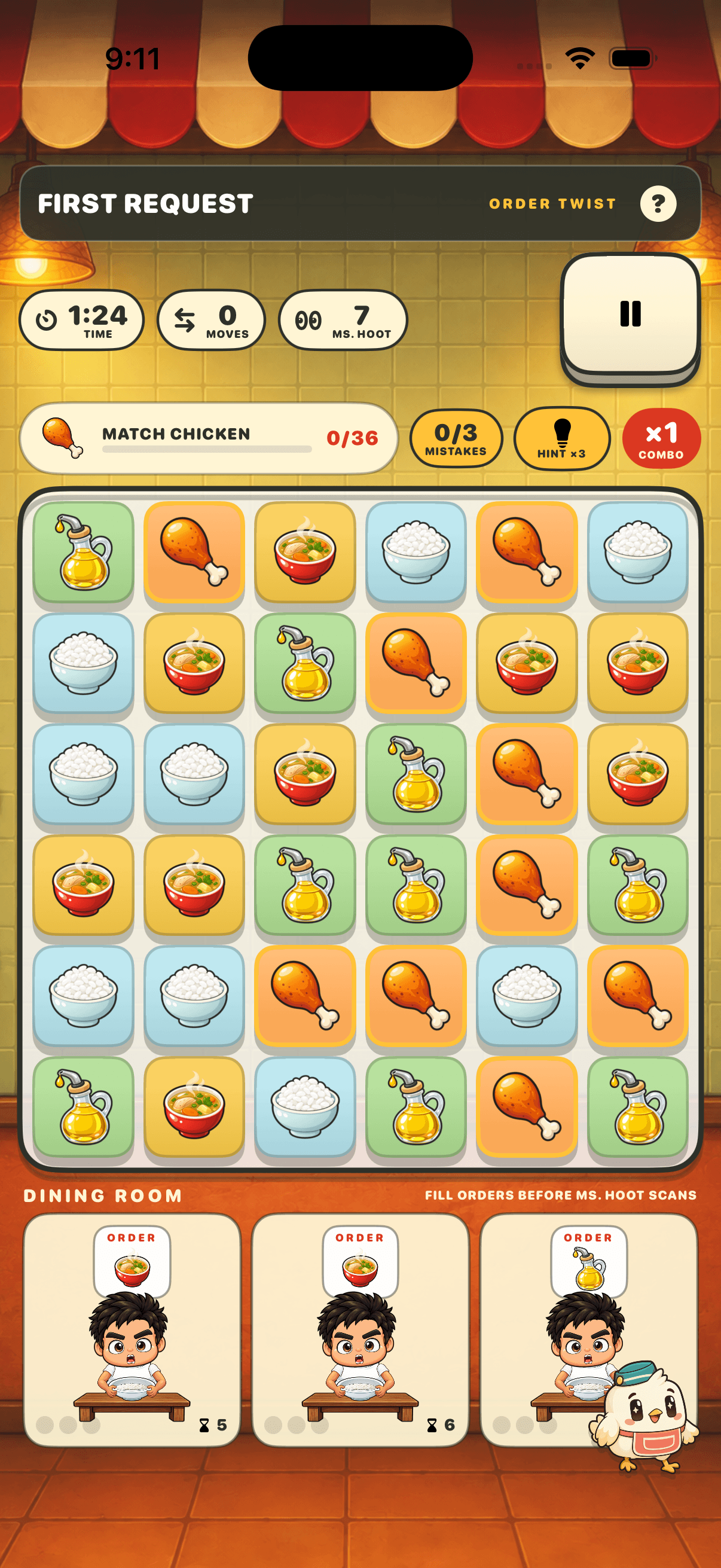 Order Twist gameplay requiring the requested food match