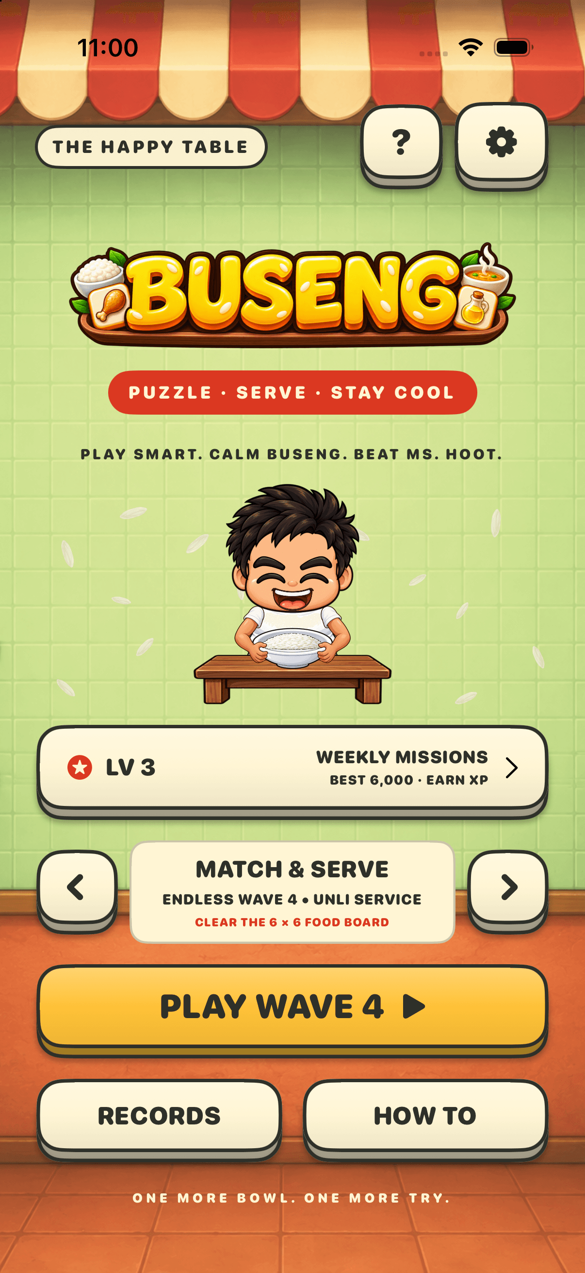 Buseng Match and Serve home screen